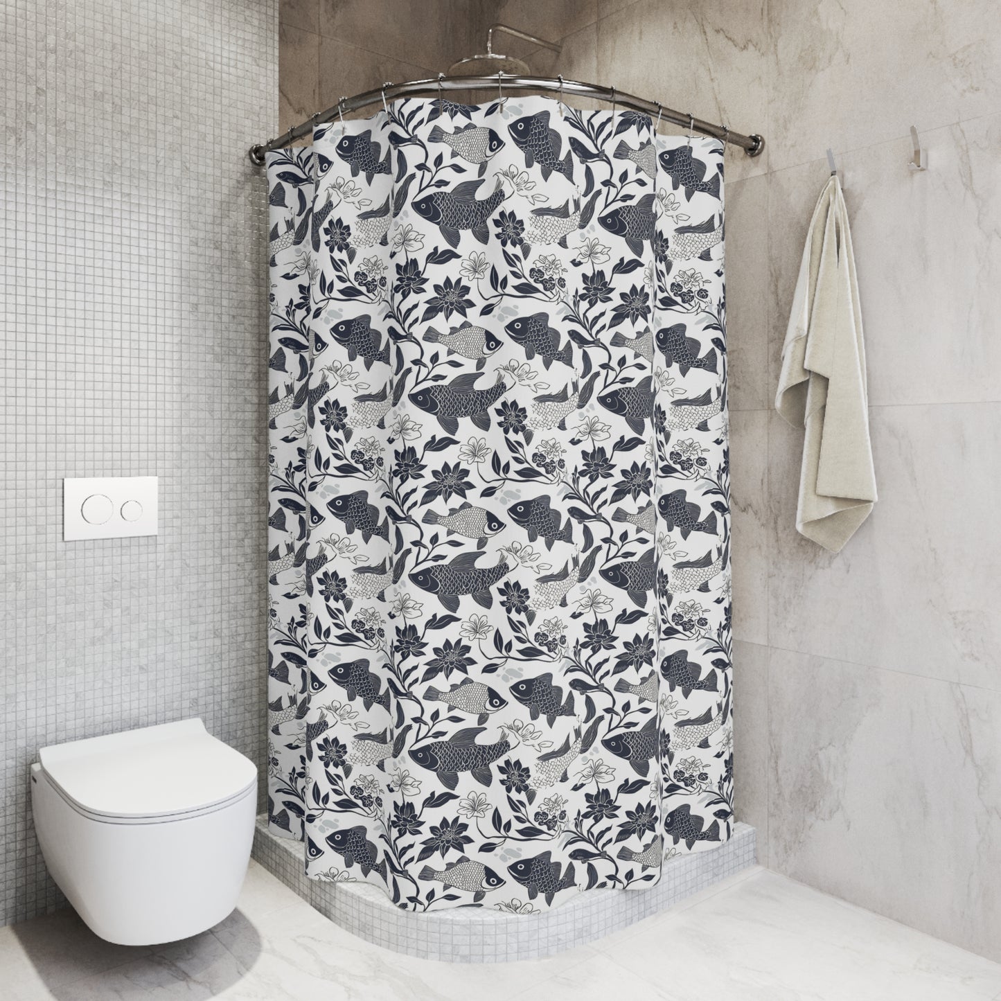 Elegant Floral Fish Shower Curtain - Stylish Bathroom Decor, Home Accessories, Unique Gifts, Nautical Theme, Modern Design