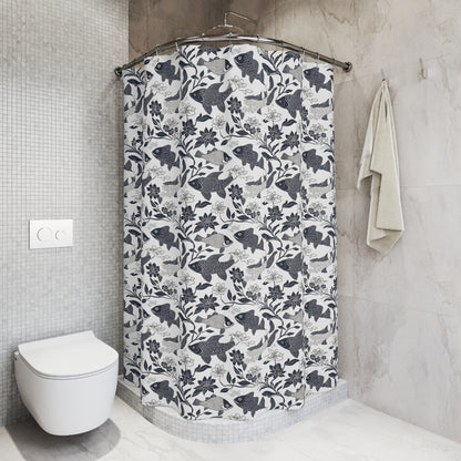 Elegant Floral Fish Shower Curtain - Stylish Bathroom Decor, Home Accessories, Unique Gifts, Nautical Theme, Modern Design