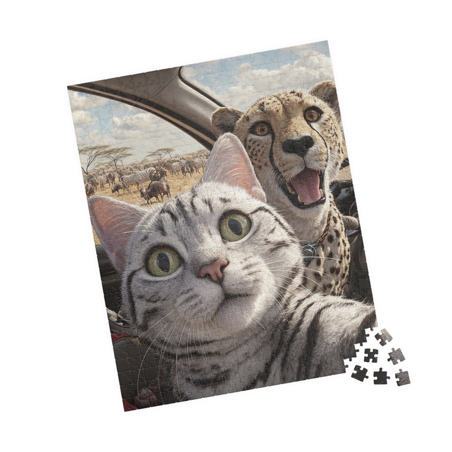 Paw-some Adventure Puzzle | Cat & Cheetah Selfie | Family Fun, Cat Lover Gift, Pet-Themed Entertainment