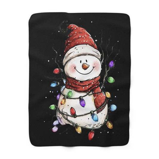 Cozy Snowman Sherpa Fleece Blanket, Holiday Decor, Christmas Gift, Winter Warmth, Soft Throw for Home