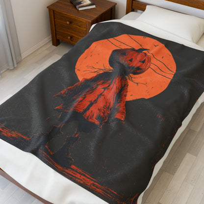 Spooky Pumpkin Velveteen Plush Blanket | Halloween Home Decor, Cozy Warm Throw, Autumn Gift, October Vibes, Seasonal Decor