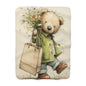 Cozy Floral Bear Sherpa Fleece Blanket, Soft Baby Blanket, Kids Blanket, Nursery Decor, Gift for Paddington Bear Fans