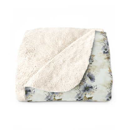 Sherpa Fleece Blanket - Blue and Gold Spiral Floral Wedding Print