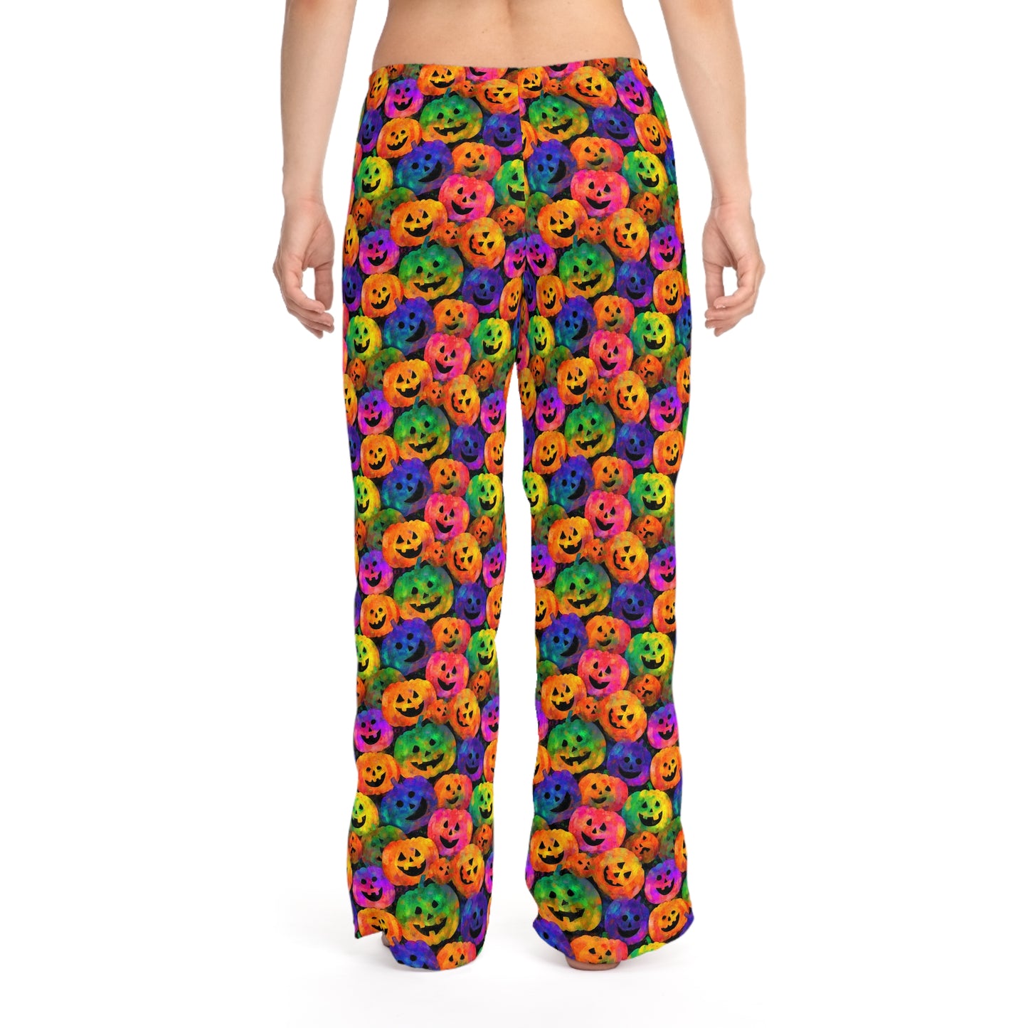 Rainbow Colors Halloween Pumpkin Pattern Women's Pajama Pants, Spooky Season Loungewear