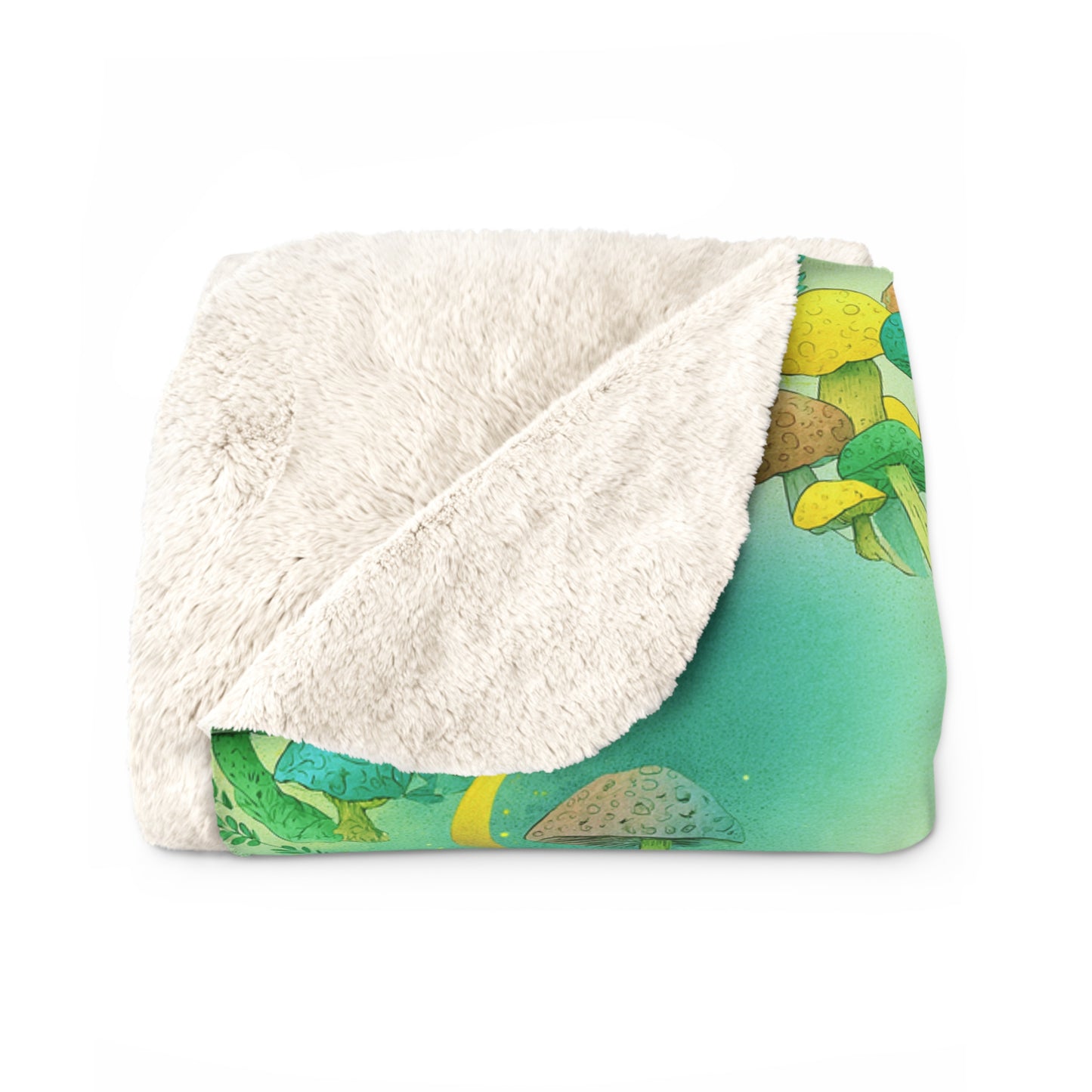 Sherpa Fleece Blanket - Electric Green Mushroom Pattern