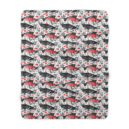 Cozy Sherpa Fleece Blanket with Whimsical Fish Design, Perfect Gift for Home Decor, Holidays, or Picnics, Soft Plush Throw
