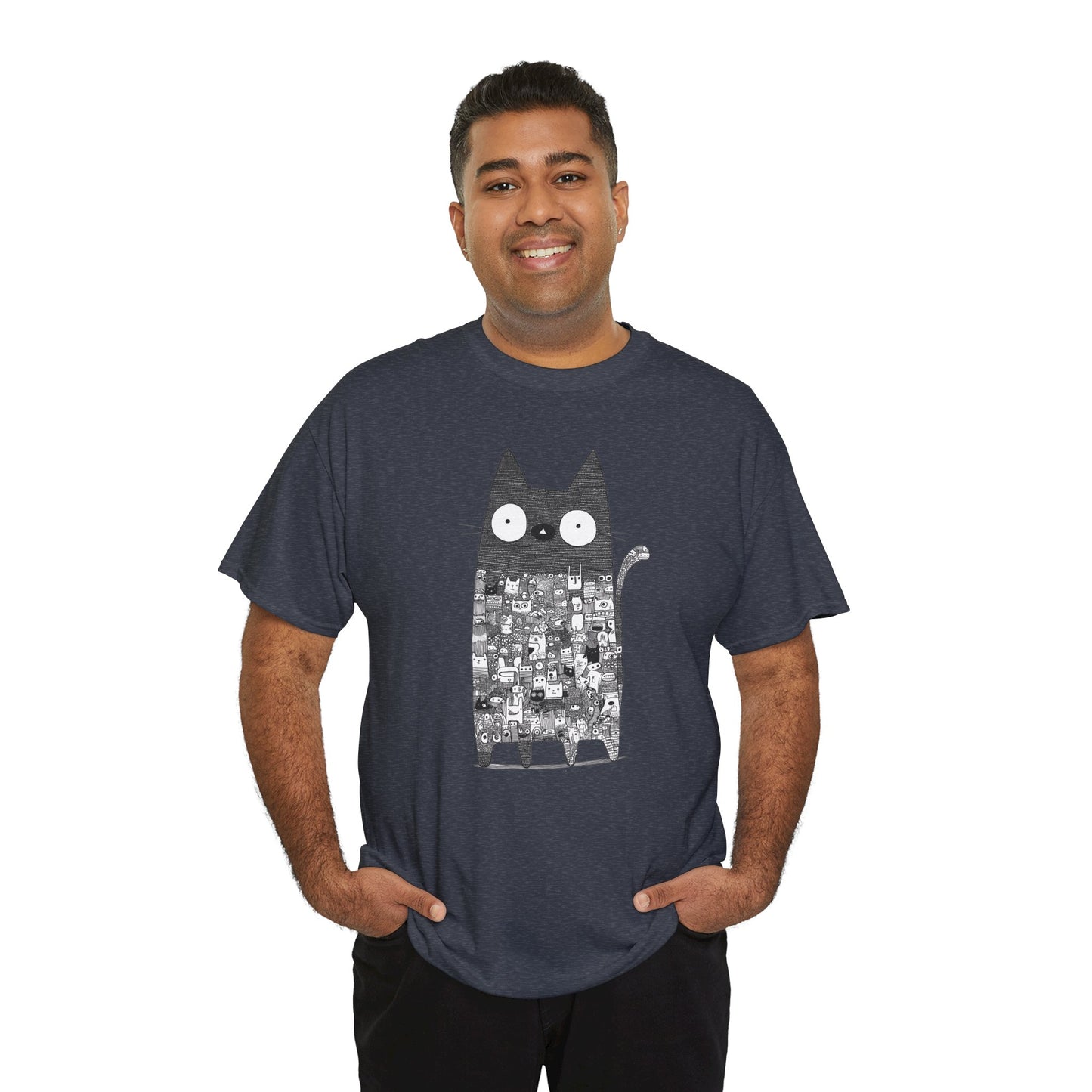 Line Art Abstract Cat Graphic Tee, Unisex Heavy Cotton Tee, Cute Cat Shirt, Unique Gift for Cat Lovers
