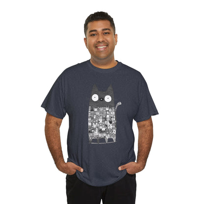 Line Art Abstract Cat Graphic Tee, Unisex Heavy Cotton Tee, Cute Cat Shirt, Unique Gift for Cat Lovers
