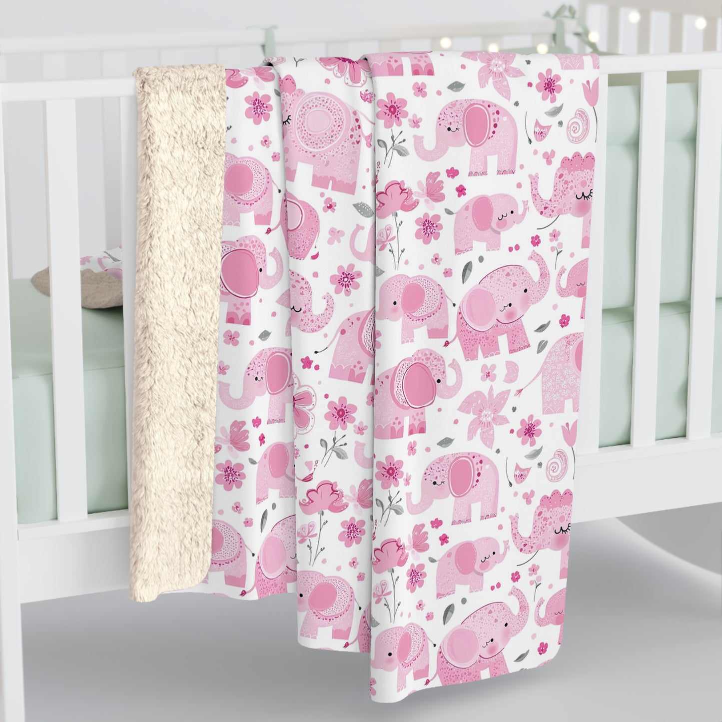 Cute Pink Elephant Sherpa Fleece Blanket, Cozy Child's Gift, Nursery Decor, Baby Shower Present, Soft Plush Blanket