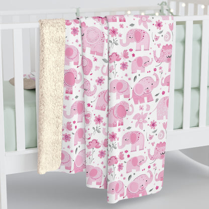 Cute Pink Elephant Sherpa Fleece Blanket, Cozy Child's Gift, Nursery Decor, Baby Shower Present, Soft Plush Blanket