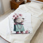 Adorable Floral Teddy Bear Velveteen Plush Blanket, Cozy Gift for Kids, Nursery Decor, Plush Throw, Baby Shower, Birthday