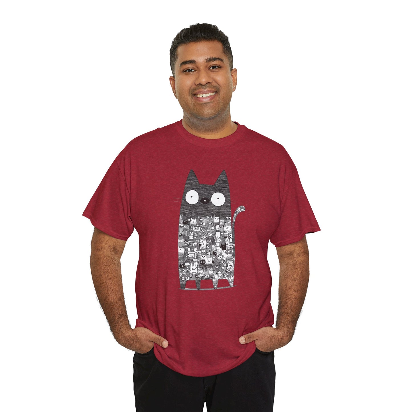 Line Art Abstract Cat Graphic Tee, Unisex Heavy Cotton Tee, Cute Cat Shirt, Unique Gift for Cat Lovers