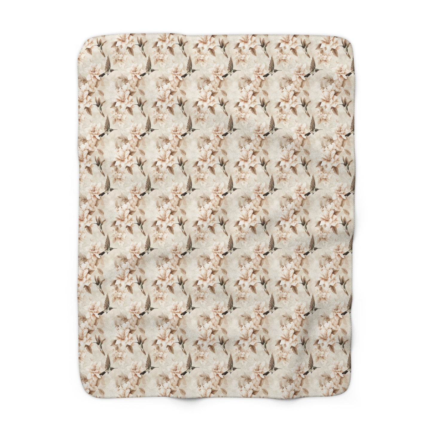 Sherpa Fleece Blanket - Ivory Hummingbirds