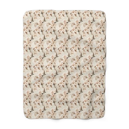 Sherpa Fleece Blanket - Ivory Hummingbirds