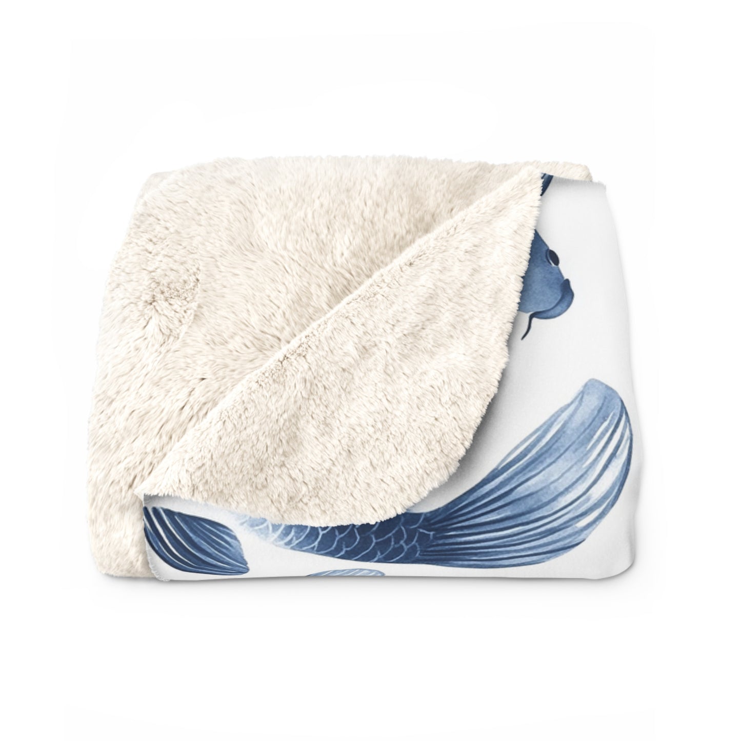 Sherpa Fleece Blanket - Quaint Blue Koi Pattern