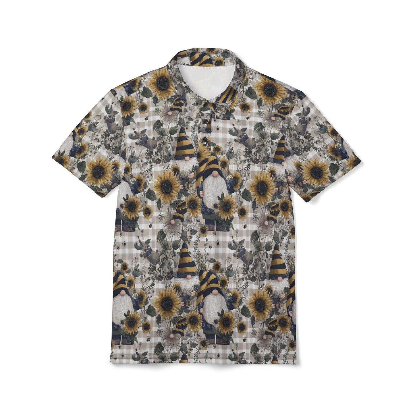 Floral Gnome Unisex Polo Shirt | Cute Summer Apparel, Garden Party Attire, Casual Wear, Gift for Him/Her, Eco-Friendly Fashion