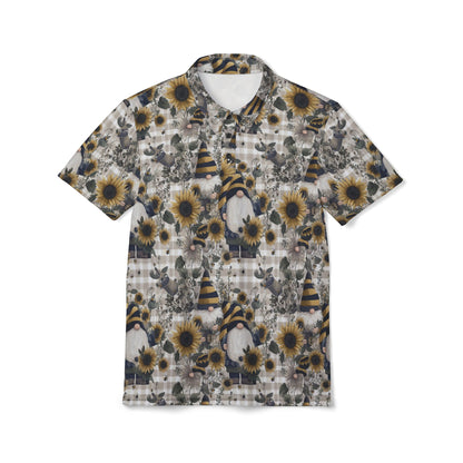 Floral Gnome Unisex Polo Shirt | Cute Summer Apparel, Garden Party Attire, Casual Wear, Gift for Him/Her, Eco-Friendly Fashion