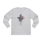 Patriotic Long Sleeve Tee with Distressed Flag Cross, USA Pride Shirt, Casual Wear, Gift for Veterans, Memorial Day, Independence Day