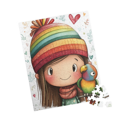 Colorful Girl and Parrot Puzzle - Fun Family Activity, Rainbow-Themed Kids Puzzle, Perfect Gift for Kids