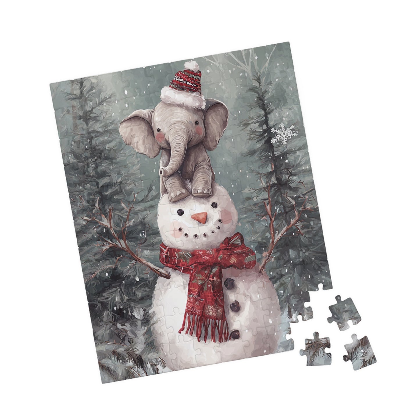 Winter Wonderland Animal Puzzle - Fun Family Activity, Kids Gift, Holiday Decor, Cozy Night In, Snowman & Elephant Design