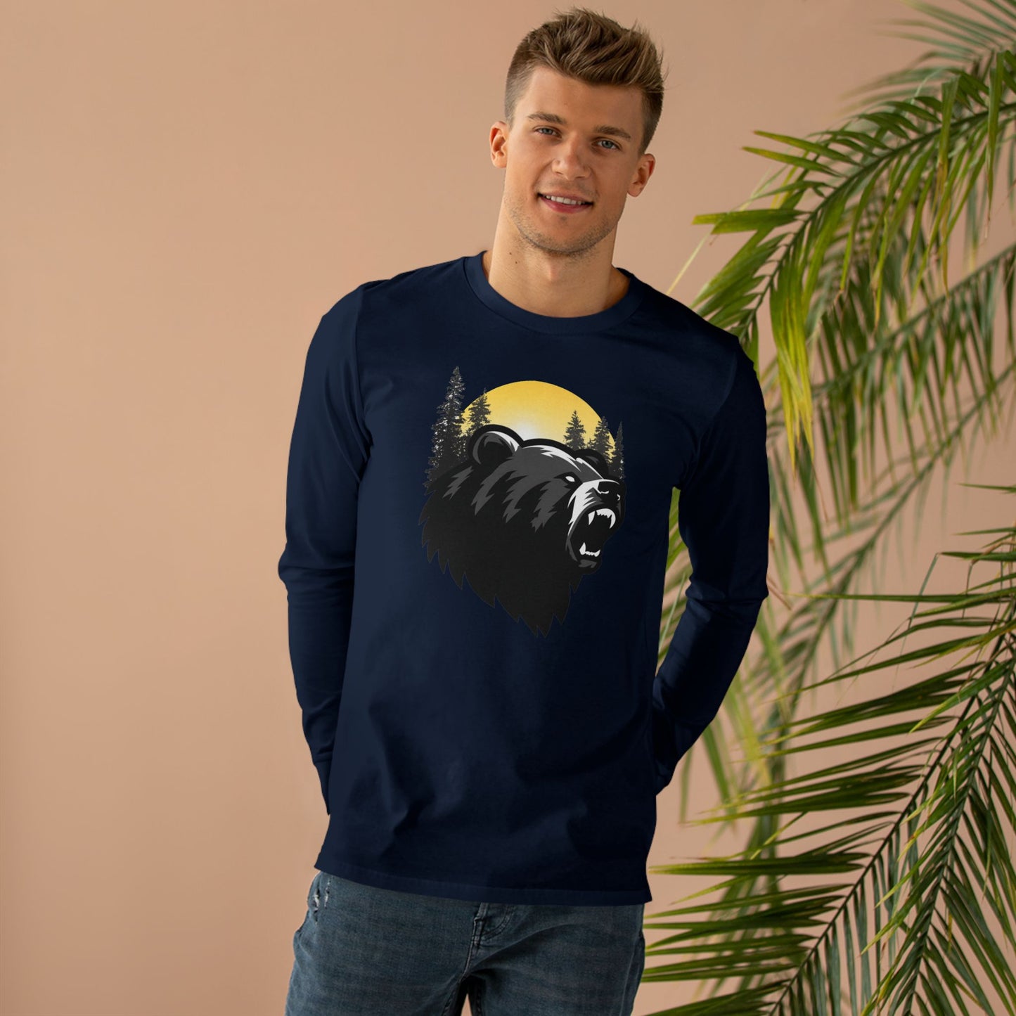 Men's Bear Graphic Longsleeve Tee - Wilderness Apparel for Nature Lovers, Outdoor Adventure, Gifts for Him, Camping Wear, Fall Fashion