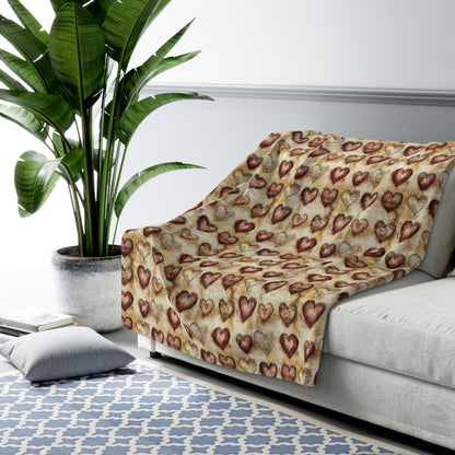 Cozy Hearts Sherpa Fleece Blanket, Warm Snuggle Blanket, Cuddle Blanket for Valentine’s Day, Romantic Gift, Home Decor