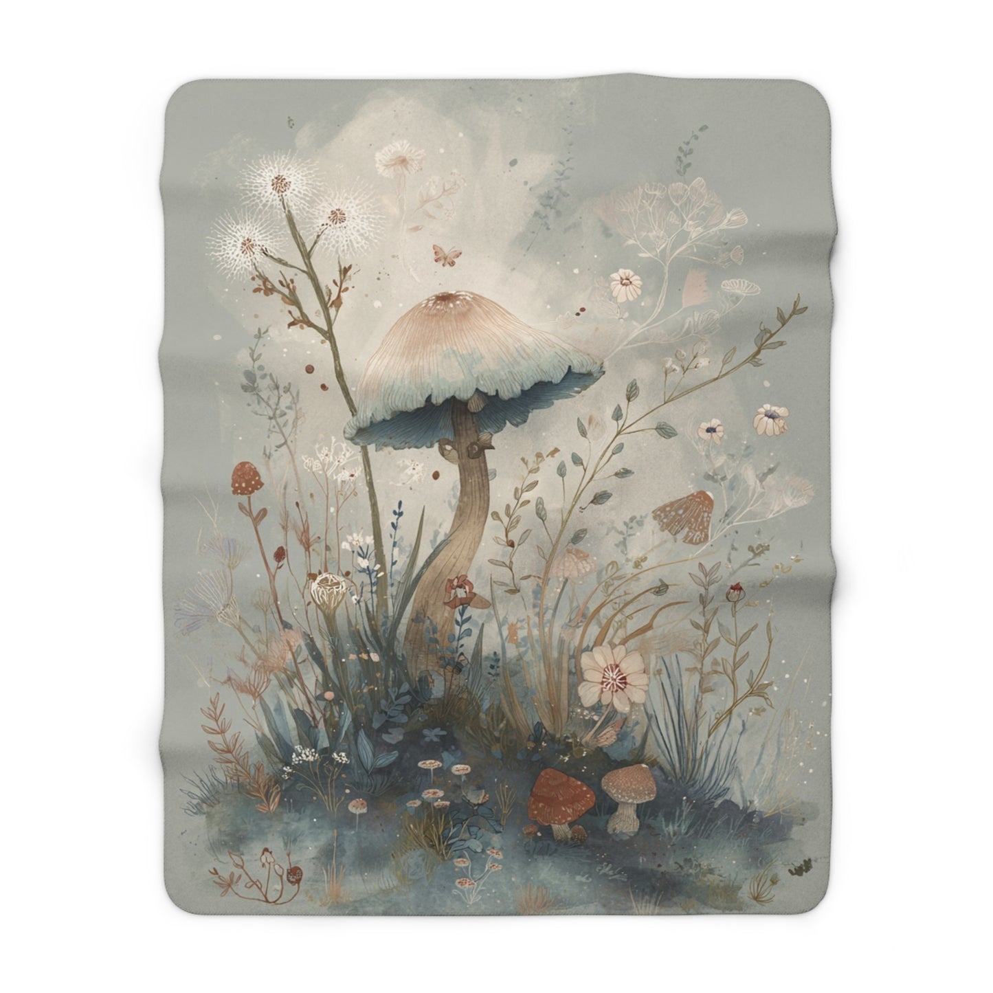 Mushroom-Themed Sherpa Fleece Blanket, Cozy Home Decor, Gift for Nature Lovers, Boho Aesthetic Blanket, Soft Throw for All Occasions