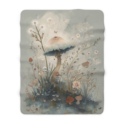 Mushroom-Themed Sherpa Fleece Blanket, Cozy Home Decor, Gift for Nature Lovers, Boho Aesthetic Blanket, Soft Throw for All Occasions