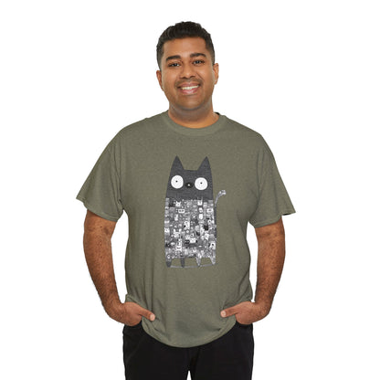 Line Art Abstract Cat Graphic Tee, Unisex Heavy Cotton Tee, Cute Cat Shirt, Unique Gift for Cat Lovers
