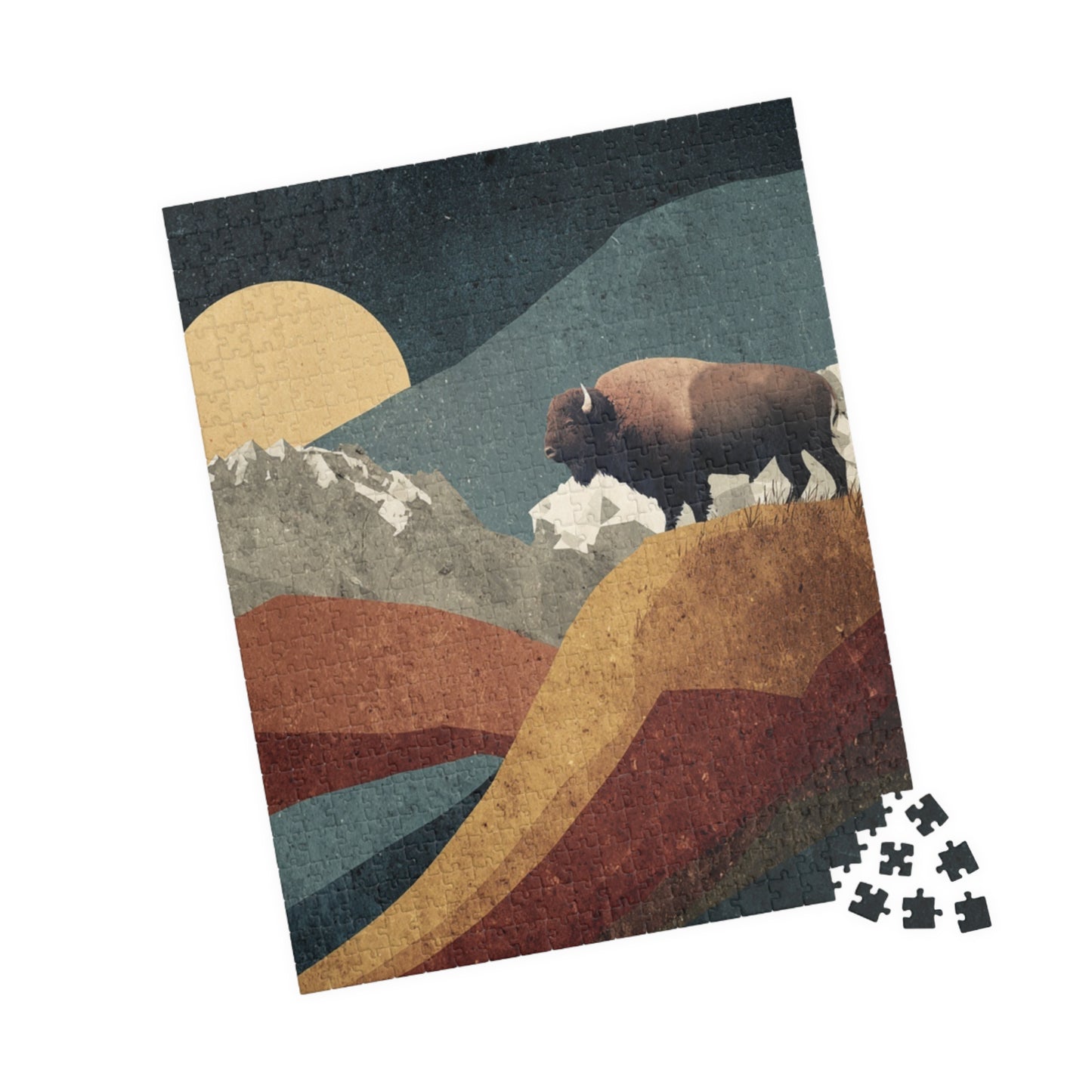 Rustic Mountain Buffalo Puzzle | Nature Lover Gift | Family Game Night | Unique Home Decor | Eco-Friendly Activity | Adventure Puzzle