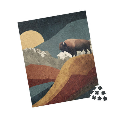 Rustic Mountain Buffalo Puzzle | Nature Lover Gift | Family Game Night | Unique Home Decor | Eco-Friendly Activity | Adventure Puzzle