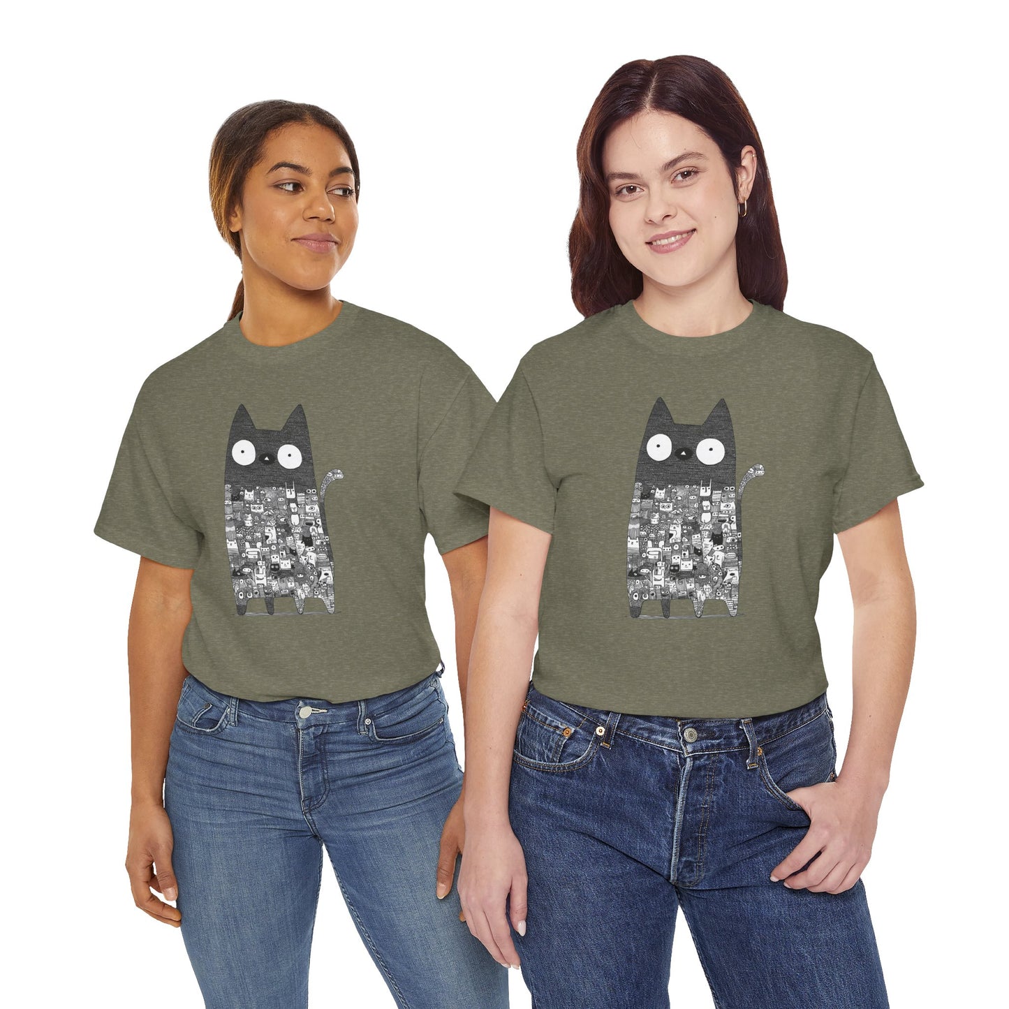 Line Art Abstract Cat Graphic Tee, Unisex Heavy Cotton Tee, Cute Cat Shirt, Unique Gift for Cat Lovers