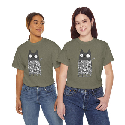 Line Art Abstract Cat Graphic Tee, Unisex Heavy Cotton Tee, Cute Cat Shirt, Unique Gift for Cat Lovers