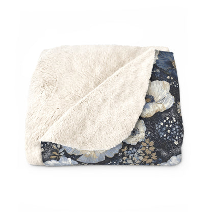 Dark Blues Floral Sherpa Fleece Blanket - Ideal Gift for Weddings, Birthdays, Housewarming