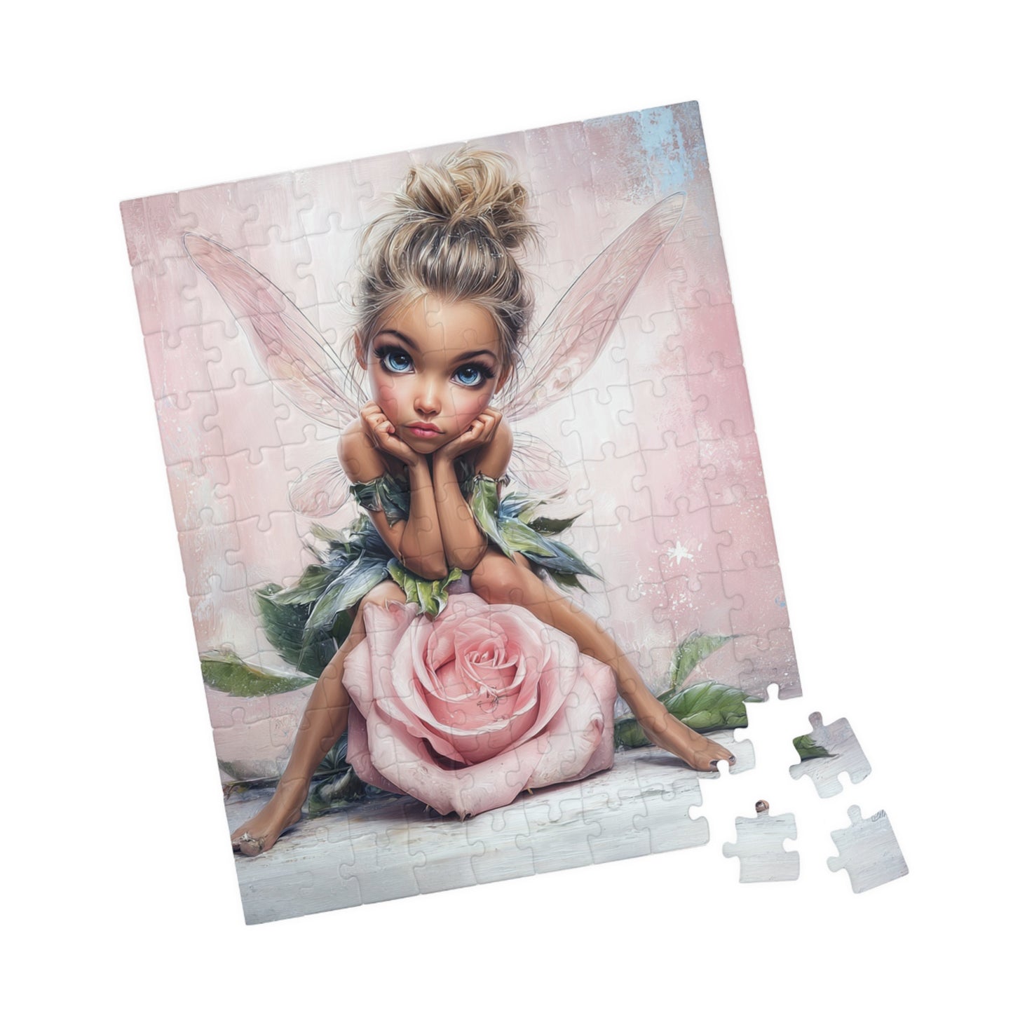 Puzzle - Adorable Fairy Sitting on Rose Bud