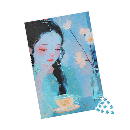 Artistic Puzzle Featuring Serene Teacup Design, Perfect Gift for Tea Lovers, Mindful Relaxation Activity Decor