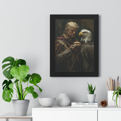 Donald Trump Framed Vertical Poster - Patriotic Wall Art, American Decor, Unique Gift, Home Office Decor, Eagle & Burger Design
