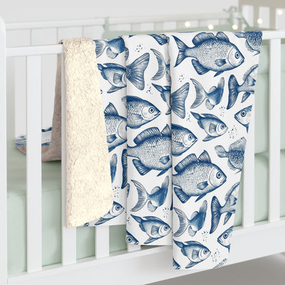 Sherpa Blanket - Let's Go Fishing Cute Small Fish Pattern