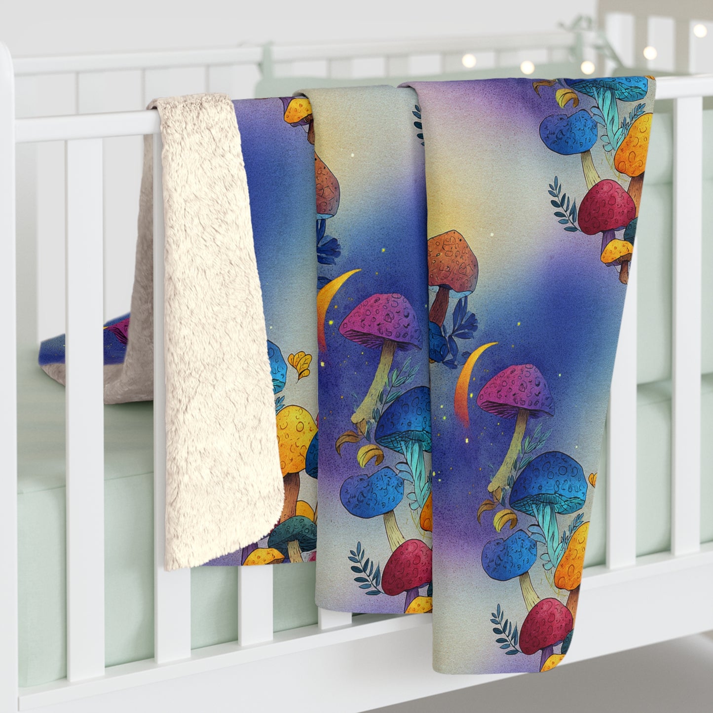 Bright and Very Colorful Mushroom Pattern Sherpa Fleece Blanket