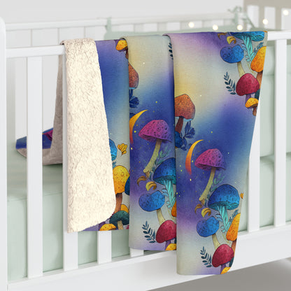 Bright and Very Colorful Mushroom Pattern Sherpa Fleece Blanket