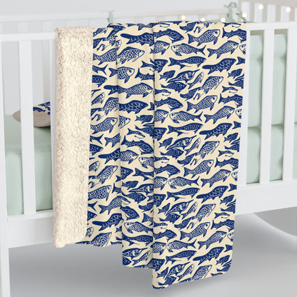 Nautical Sherpa Fleece Blanket, Cozy Sea Life Throw, Perfect for Beach Lovers