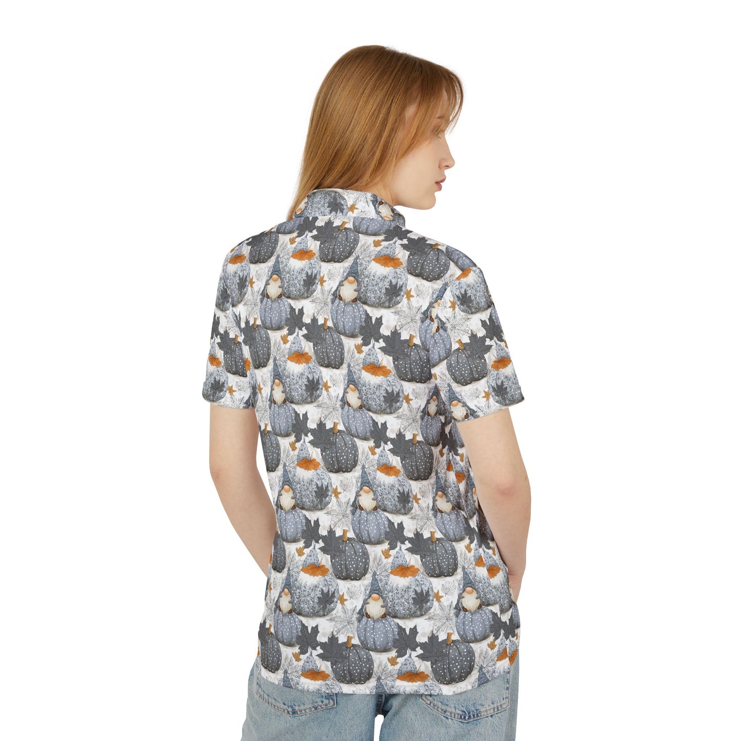 Autumn Gnome Vibes Unisex Polo Shirt, Festive Fall Apparel, Pumpkin Themed Top, Casual Thanksgiving Outfit