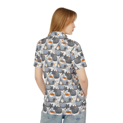 Autumn Gnome Vibes Unisex Polo Shirt, Festive Fall Apparel, Pumpkin Themed Top, Casual Thanksgiving Outfit