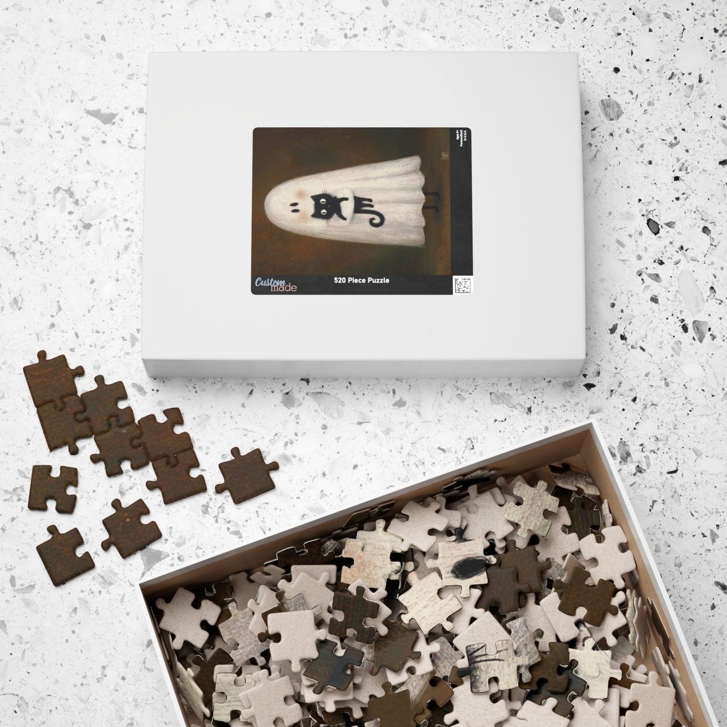 Retro Ghost Cat Puzzle – 110, 252, 520, 1014 Pieces, Perfect for Halloween Decor