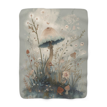 Mushroom-Themed Sherpa Fleece Blanket, Cozy Home Decor, Gift for Nature Lovers, Boho Aesthetic Blanket, Soft Throw for All Occasions