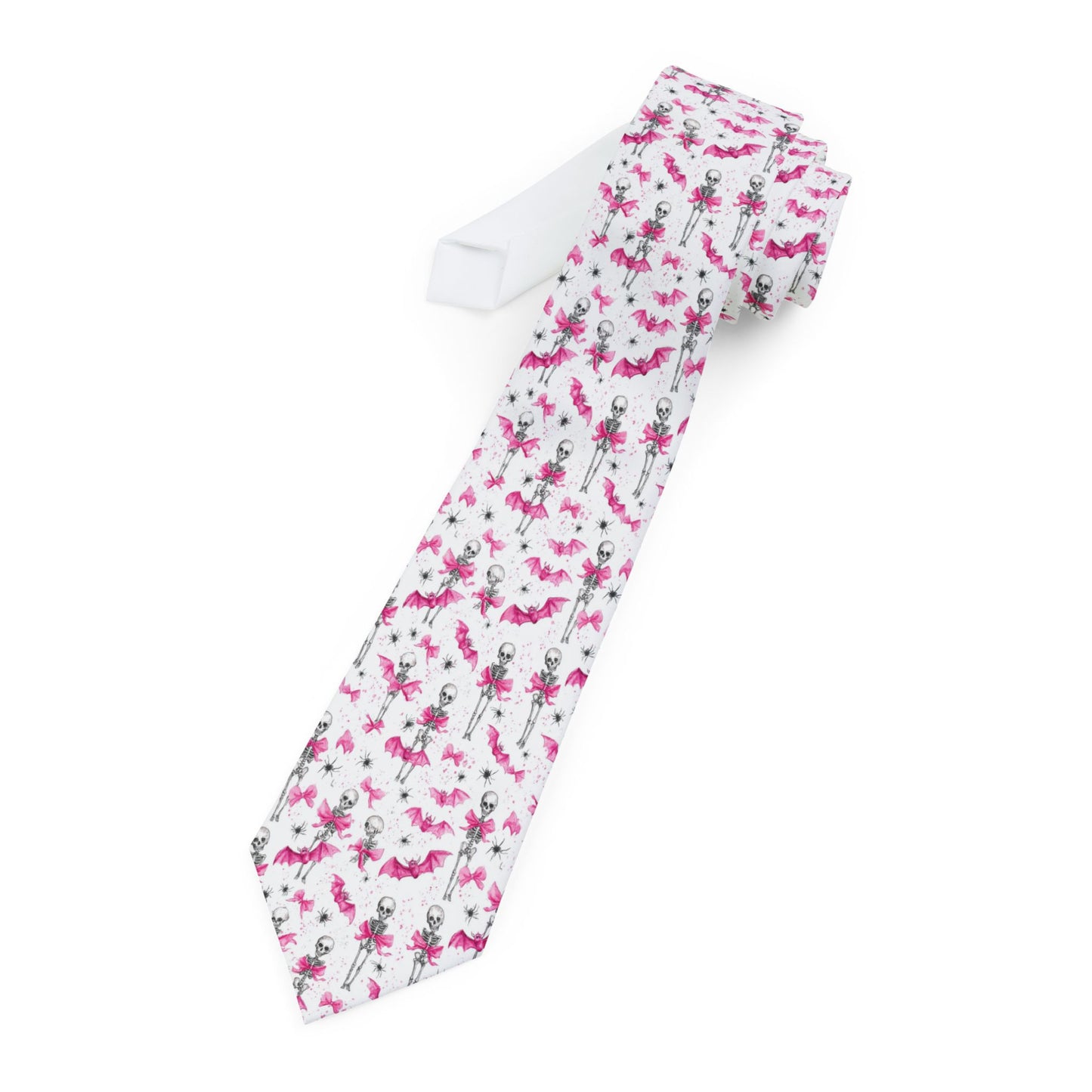 Pink and White Halloween Necktie for Weddings, Business, Parties, Stylish Accessory, Gift for Him | Skelton Print