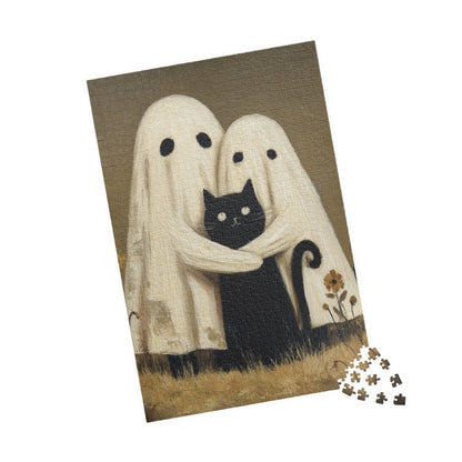Charming Ghost & Cat Puzzle, Fun Family Activity, Vintage Art Design, Perfect Gift for Halloween, 110-1014 Pieces