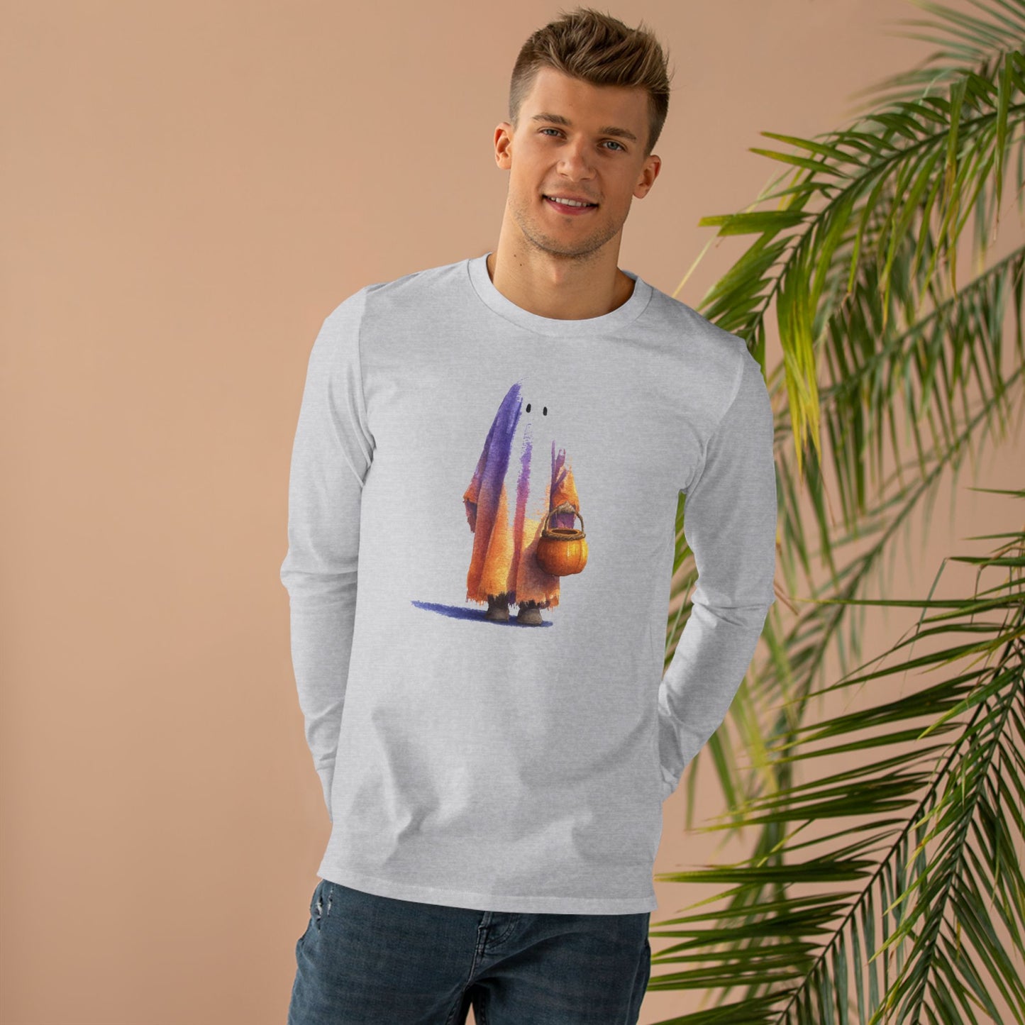 Men's Base Longsleeve Tee - Halloween Ghost Ready to Trick or Treat