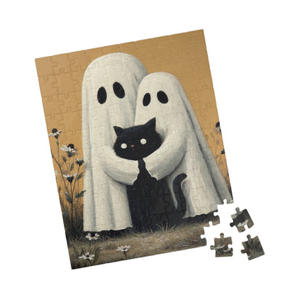 Ghosts Protecting Black Cat Puzzle - 110, 252, 520, 1014-piece, Perfect for Halloween, Cozy Nights, Family Fun