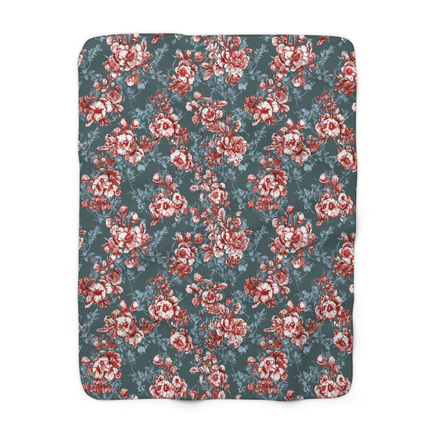 Stunning Colors Sherpa Fleece Blanket - Red and Green Floral Design